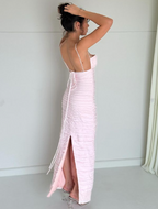 Pink Spaghetti Straps Pleated Long Party Dresses Wedding Guest Dresses