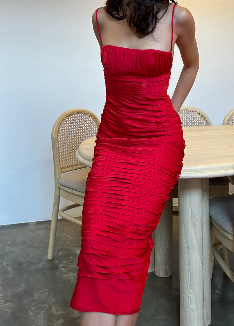 Pink Spaghetti Straps Pleated Long Party Dresses Wedding Guest Dresses