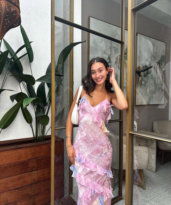 Pink Spaghetti Straps Backless Ruffles Long Formal Prom Dresses