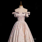 Pink Statin Off Shoulder Floral Long Party Dresses, Pink Sweetheart Formal Prom Dresses Formal Dresses