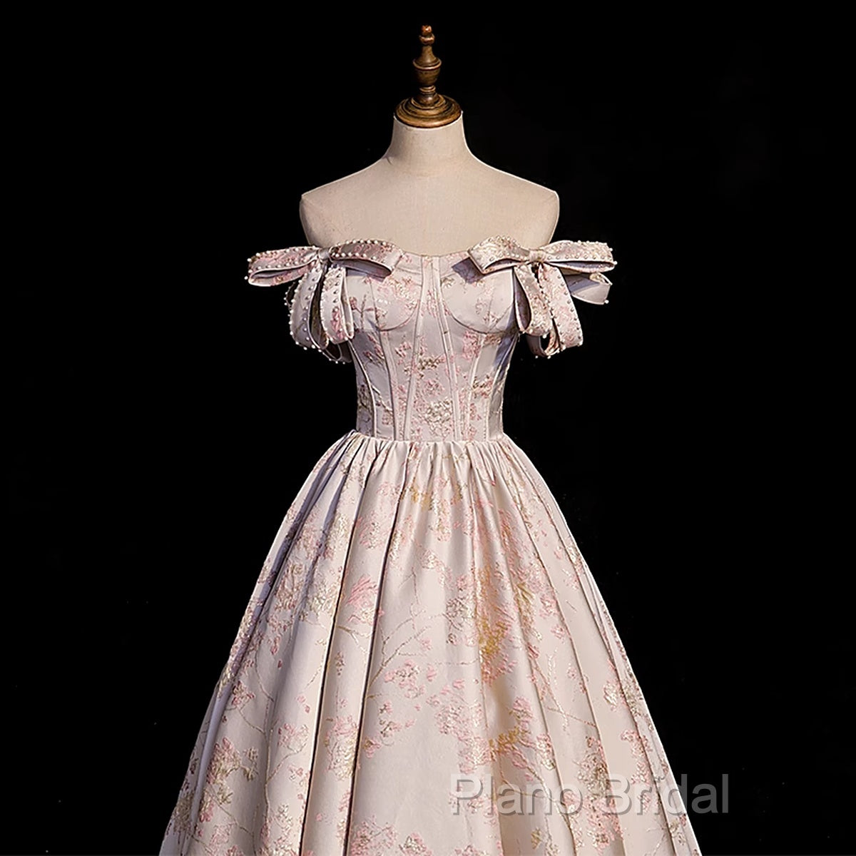 Pink Statin Off Shoulder Floral Long Party Dresses, Pink Sweetheart Formal Prom Dresses Formal Dresses