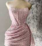 Pink Strapless Sequins Party Dresses Mini Homecoming Dresses Birthday Outfits