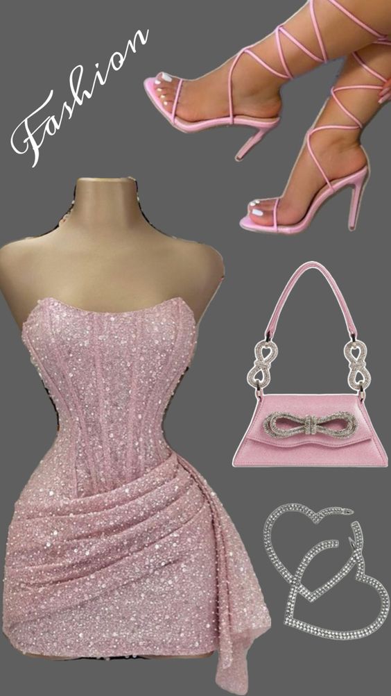 Pink Strapless Sequins Party Dresses Mini Homecoming Dresses Birthday Outfits