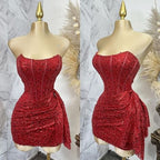 Pink Strapless Sequins Party Dresses Mini Homecoming Dresses Birthday Outfits