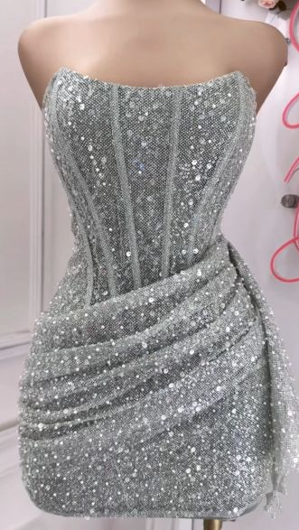 Pink Strapless Sequins Party Dresses Mini Homecoming Dresses Birthday Outfits