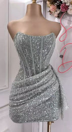 Pink Strapless Sequins Party Dresses Mini Homecoming Dresses Birthday Outfits