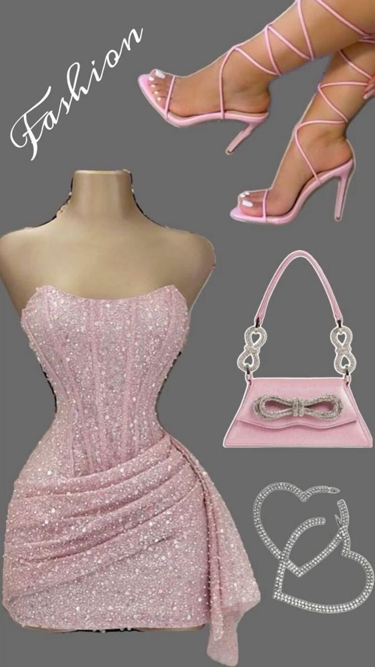Pink Strapless Sequins Party Dresses Mini Hoco Dresses Birthday Outfits Secondary image