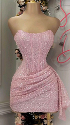 Pink Strapless Sequins Party Dresses Mini Hoco Dresses Birthday Outfits