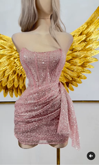 Pink Strapless Sequins Party Dresses Mini Hoco Dresses Birthday Outfits