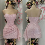 Pink Strapless Sequins Party Dresses Mini Hoco Dresses Birthday Outfits