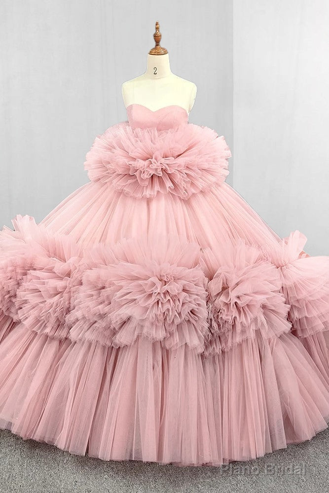 Pink Strapless Sleeveless Ball Gown Corset Quinceanera Dresses Main image