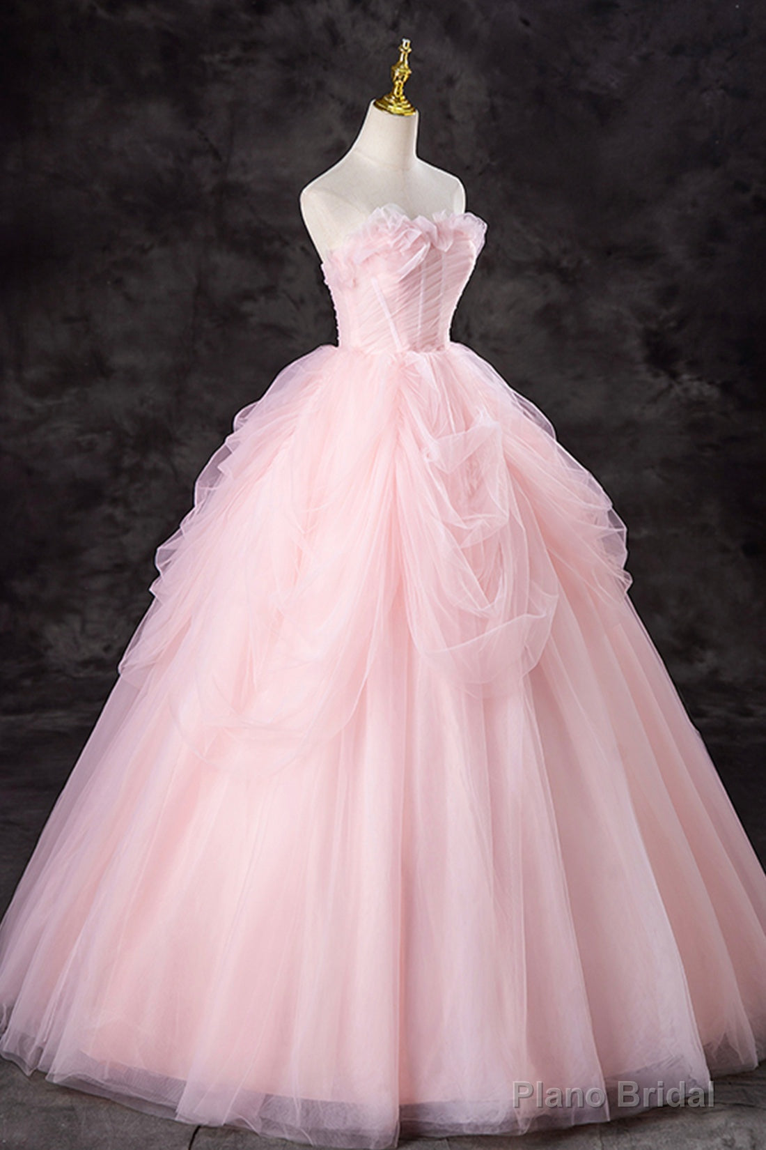 Pink Strapless Tulle Floor Length Prom Dress, Lovely A-Line Evening Party Dress