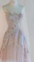 Pink StraplessTulle Ball Gown Beaded Shiny Formal Prom Dresses Pink Sweet 16 Dresses