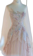 Pink StraplessTulle Ball Gown Beaded Shiny Formal Prom Dresses Pink Sweet 16 Dresses