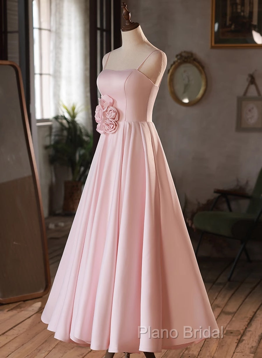 Pink Straps Sweetheart Long Satin Wedding Party Dresses, Pink Formal Dresses Formal Prom Dresses Secondary image
