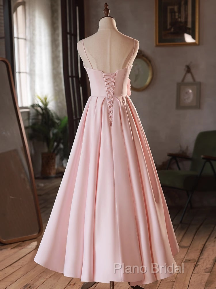Pink Straps Sweetheart Long Satin Wedding Party Dresses, Pink Formal Dresses Formal Prom Dresses