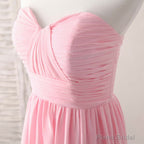 Pink Sweetheart Neck Chiffon High Low Prom Dress, Bridesmaid Dress
