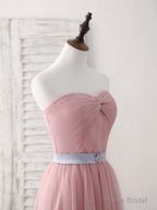 Pink Sweetheart Neck Tulle Long Prom Dress, Aline Pink Bridesmaid Dress