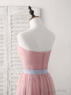 Pink Sweetheart Neck Tulle Long Prom Dress, Aline Pink Bridesmaid Dress