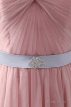 Pink Sweetheart Neck Tulle Long Prom Dress, Aline Pink Bridesmaid Dress