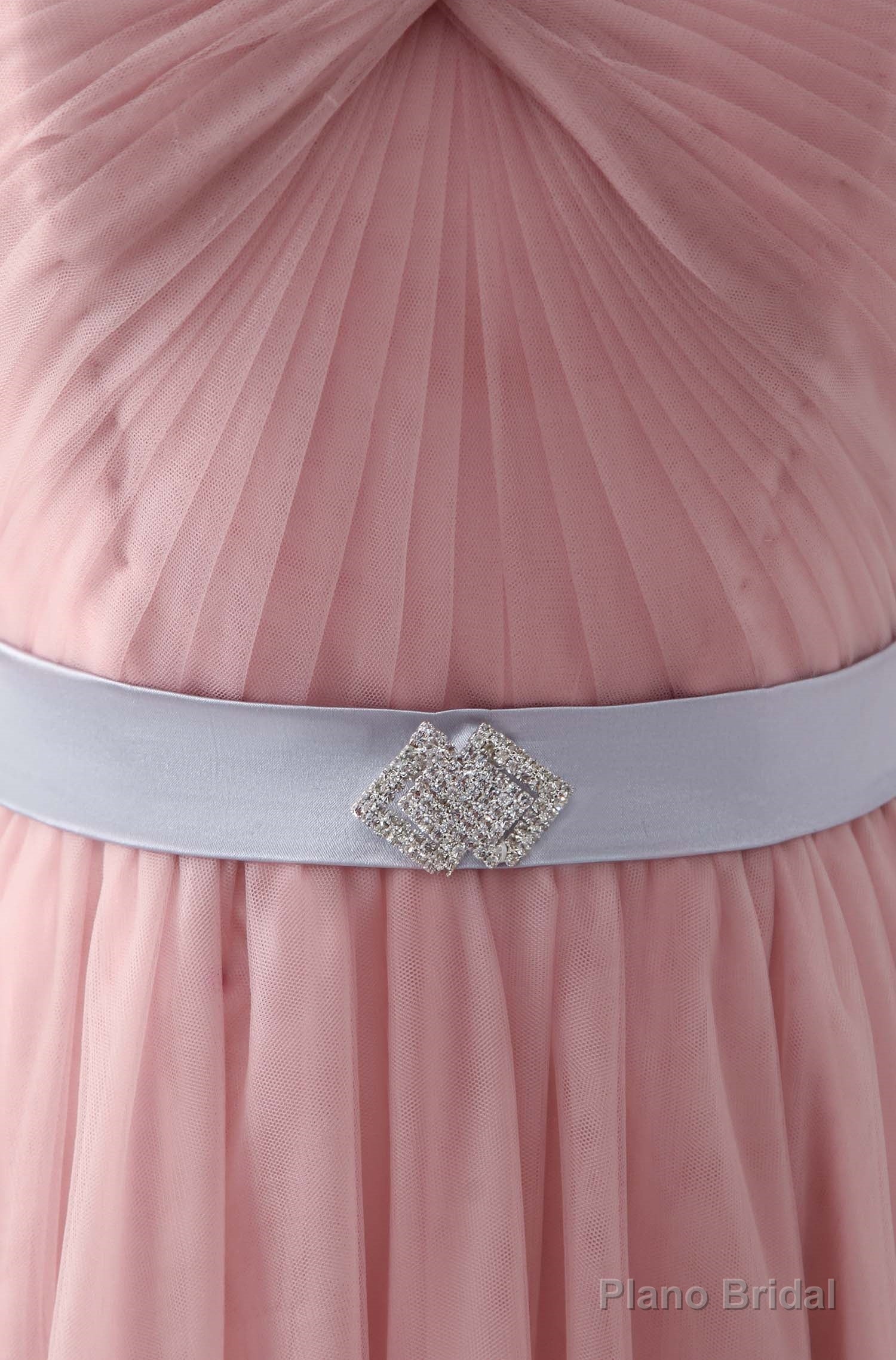 Pink Sweetheart Neck Tulle Long Prom Dress, Aline Pink Bridesmaid Dress