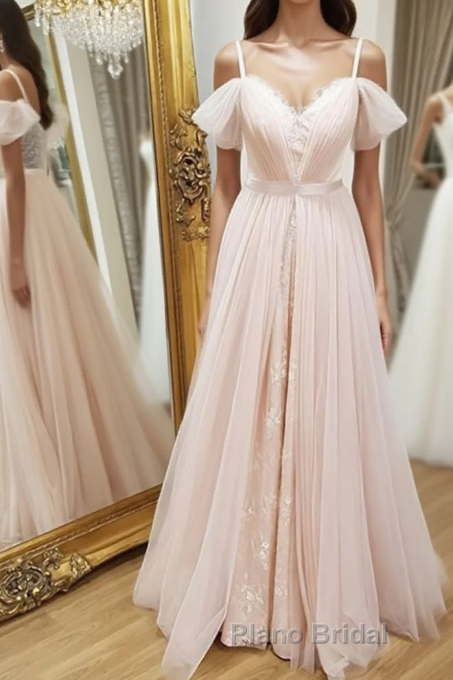 Pink sweetheart neck tulle long Formal Prom dress, pink evening dress Main image