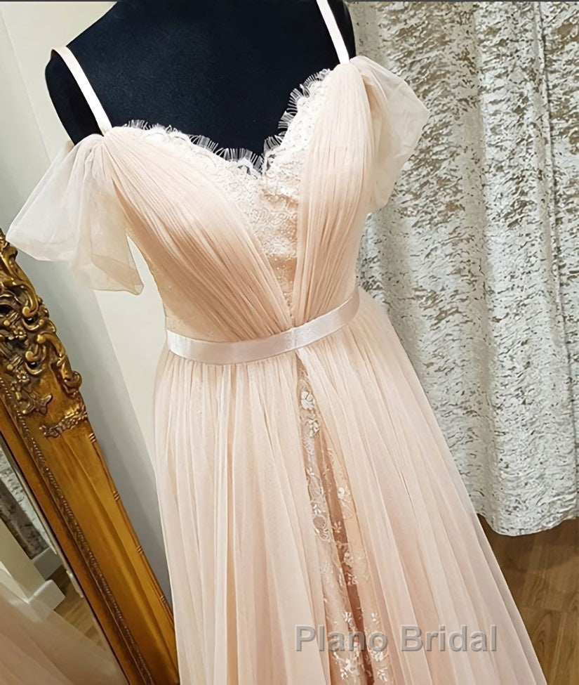 Pink sweetheart neck tulle long Formal Prom dress, pink evening dress