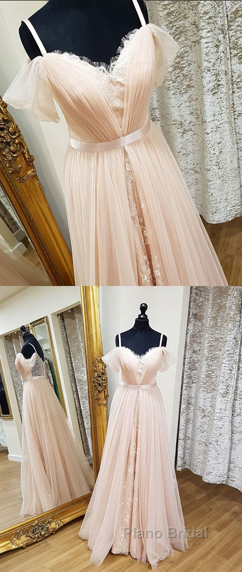 Pink sweetheart neck tulle long Formal Prom dress, pink evening dress