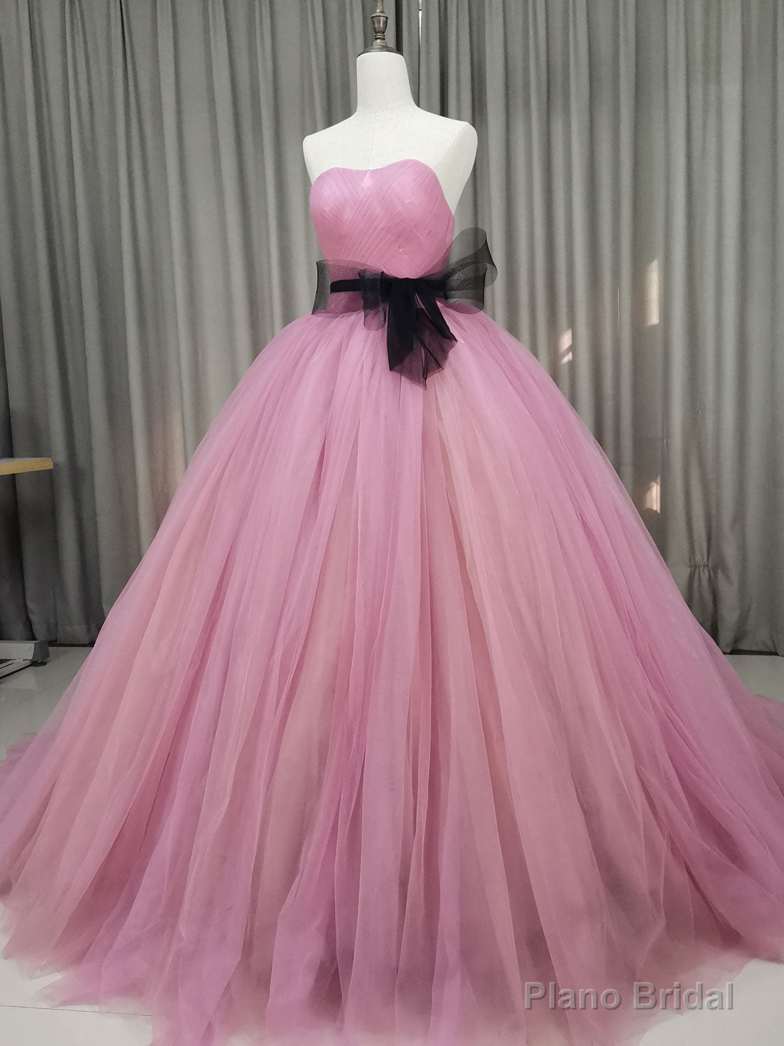 Pink Sweetheart Neck Tulle Long Prom Dress Pink Tulle Formal Sweet 16 Dress Secondary image