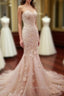 Pink Sweetheart Neck Tulle Mermaid Long Formal Prom Dresses, Wedding Dresses