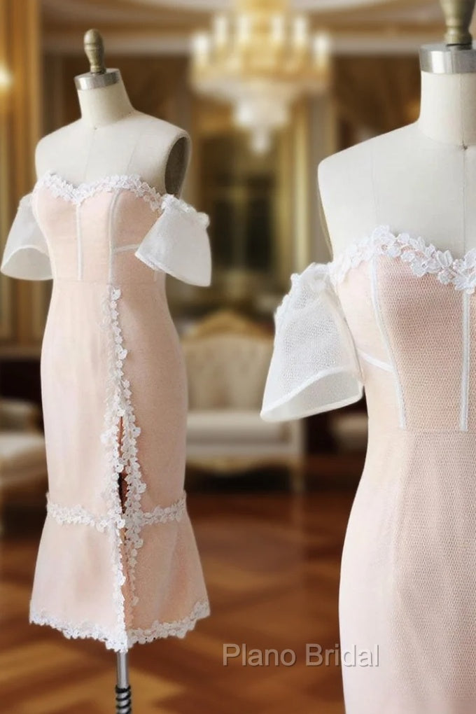 Pink Sweetheart Off Shoulder Lace Formal Prom Dresses Lace Formal Dresses Main image