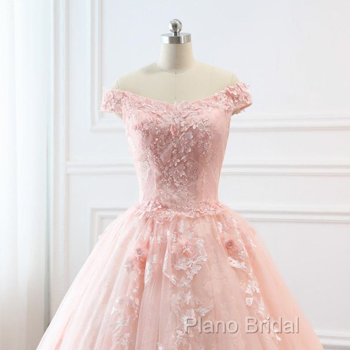 Pink Sweetheart Off Shoulder With Lace Long Sweet 16 Dresses, Pink Formal Dresses Secondary image