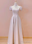 Pink Sweetheart Short Sleeves Floor Length Party Dress, Pink Wedding Party Dresses