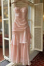 Pink Sweetheart Straps Mermaid Evening Dresses, Pink Satin Long Formal Prom Dresses