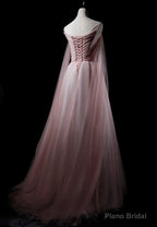 Pink Sweetheart Tulle Long Elegant Evening Dress, Pink Prom Dress