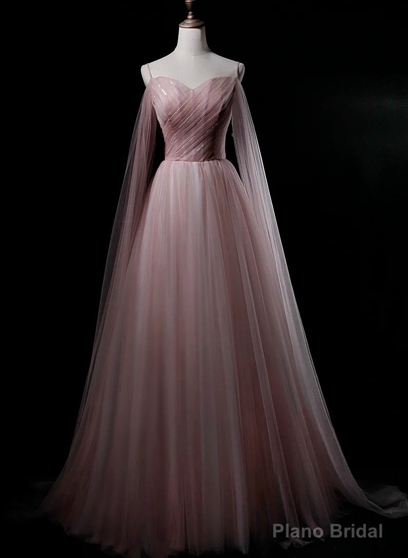 Pink Sweetheart Tulle Long Elegant Evening Dress, Pink Prom Dress Secondary image