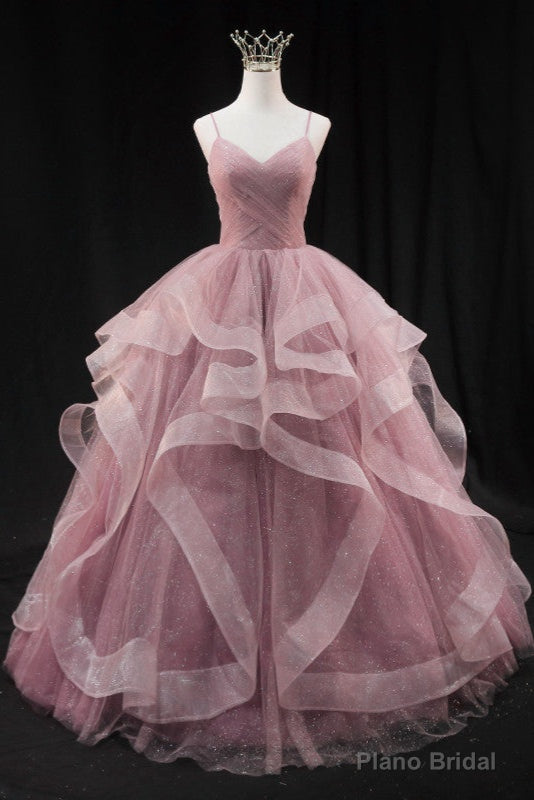 Pink Sweetheart Tulle Long Evening Dress Prom Dress, Pink Sweet 16 Gown Main image