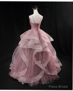 Pink Sweetheart Tulle Long Evening Dress Prom Dress, Pink Sweet 16 Gown