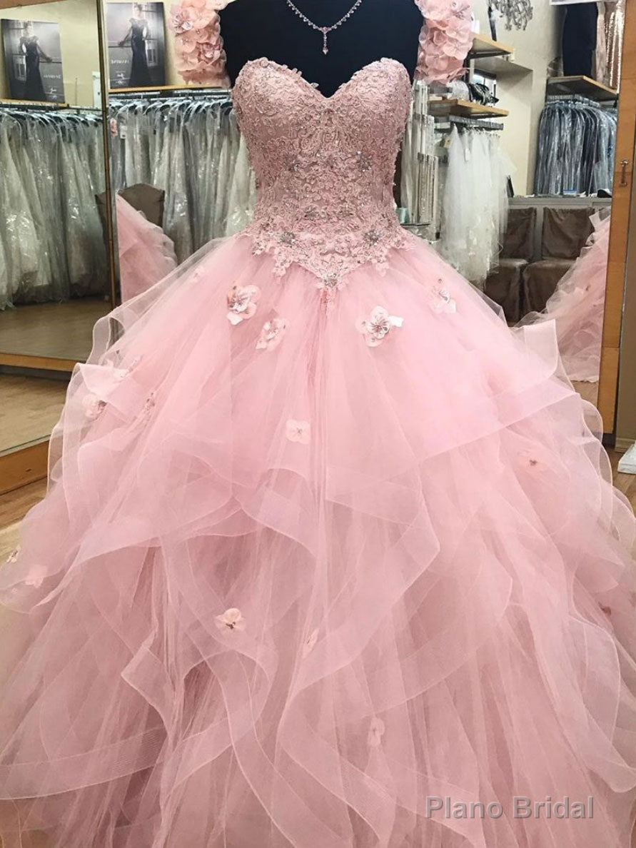 Pink Sweetheart Tulle Long Prom Dress,Ball Gown sweet 16 dresses,Princess Quinceanera Dresses Secondary image