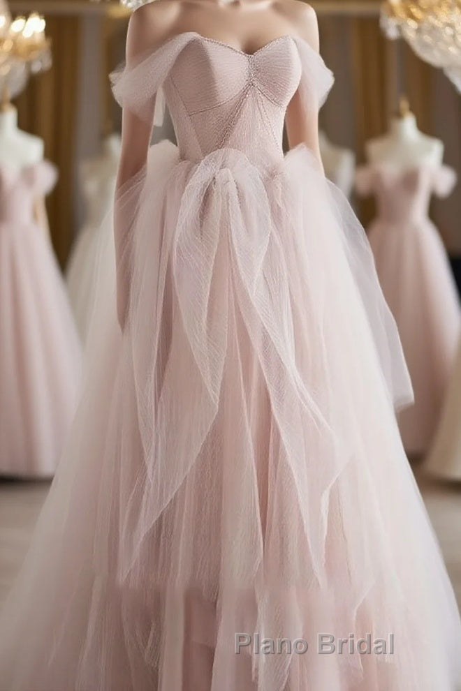 Pink sweetheart tulle long Formal Prom dress, pink tulle formal dress Main image