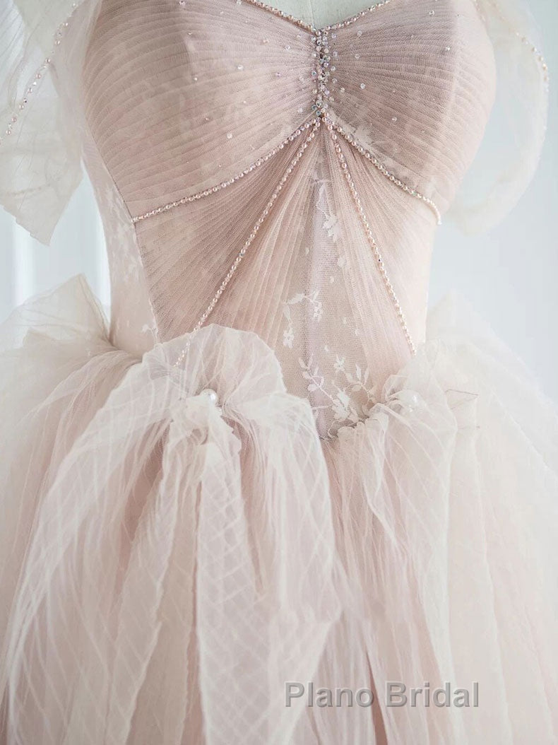 Pink sweetheart tulle long Formal Prom dress, pink tulle formal dress