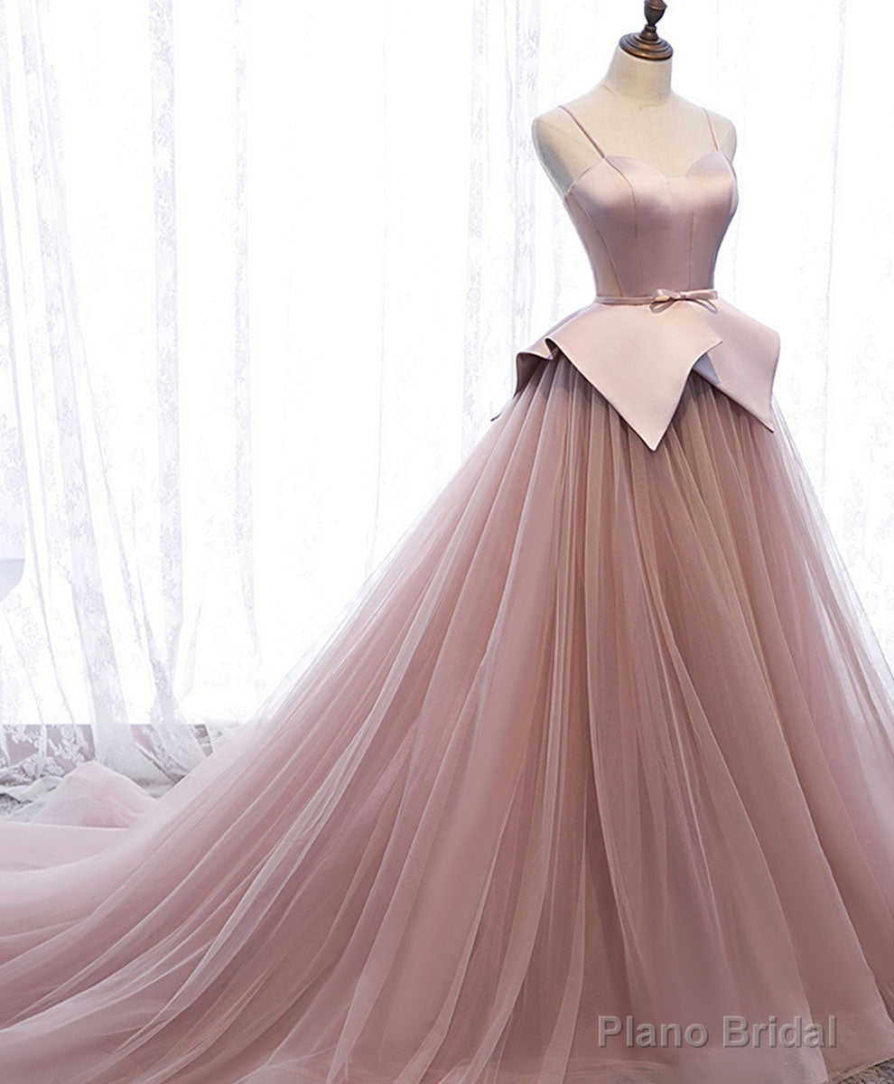 Pink Sweetheart Tulle Long Prom Gown Pink Tulle Formal Dress Main image