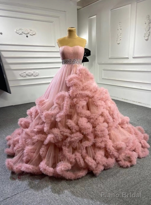 Pink Sweetheart Tulle Ruffles Sweet 16 Prom Dress Main image