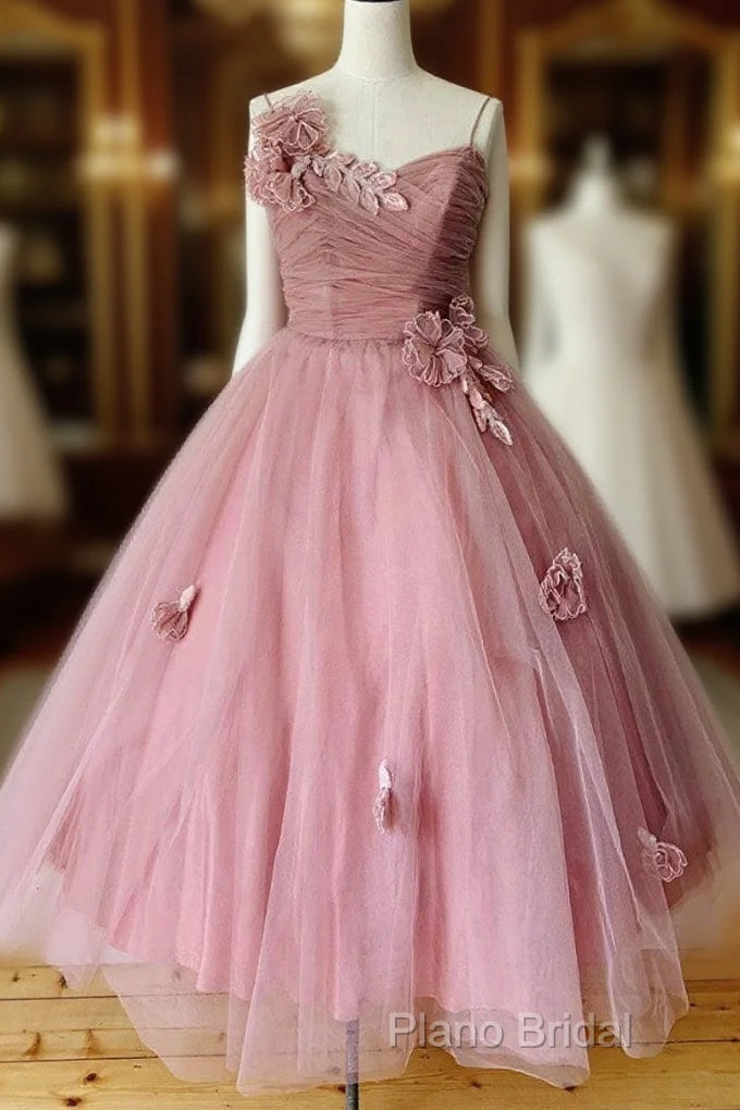 Pink Sweetheart Tulle Tea Length Formal Prom Dresses Bridesmaid Dresses