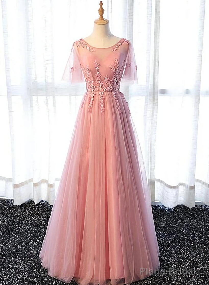 Pink Tulle A-line Long Party Dress, Pink Bridesmaid Dress Secondary image