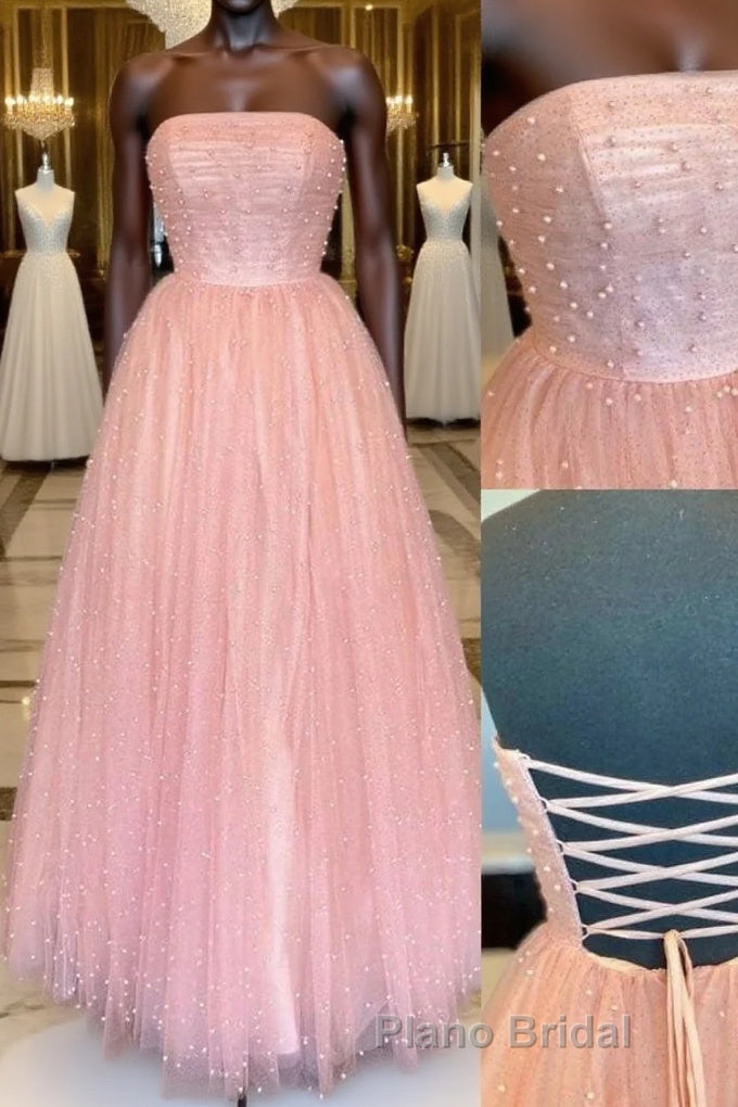 Pink tulle A-line long Formal Prom dress tulle formal dress Main image