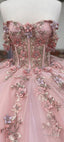 Pink Tulle Appliques Ball Gown Quinceanera Dresses