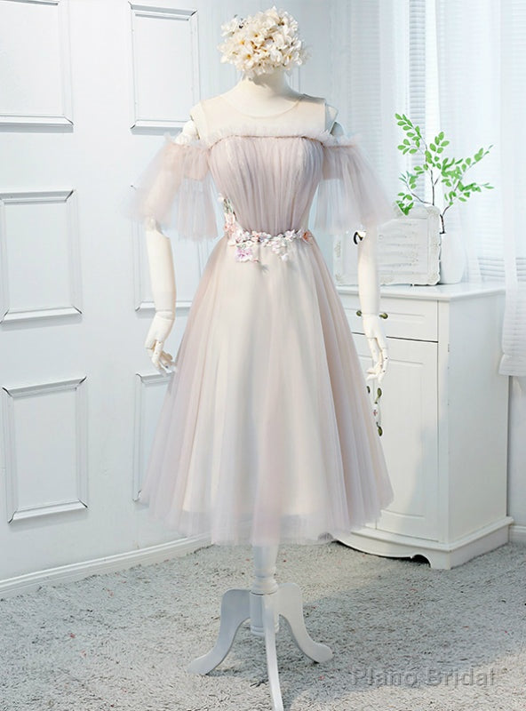 Pink Tulle Appliques Short Bridesmaid Dress Main image