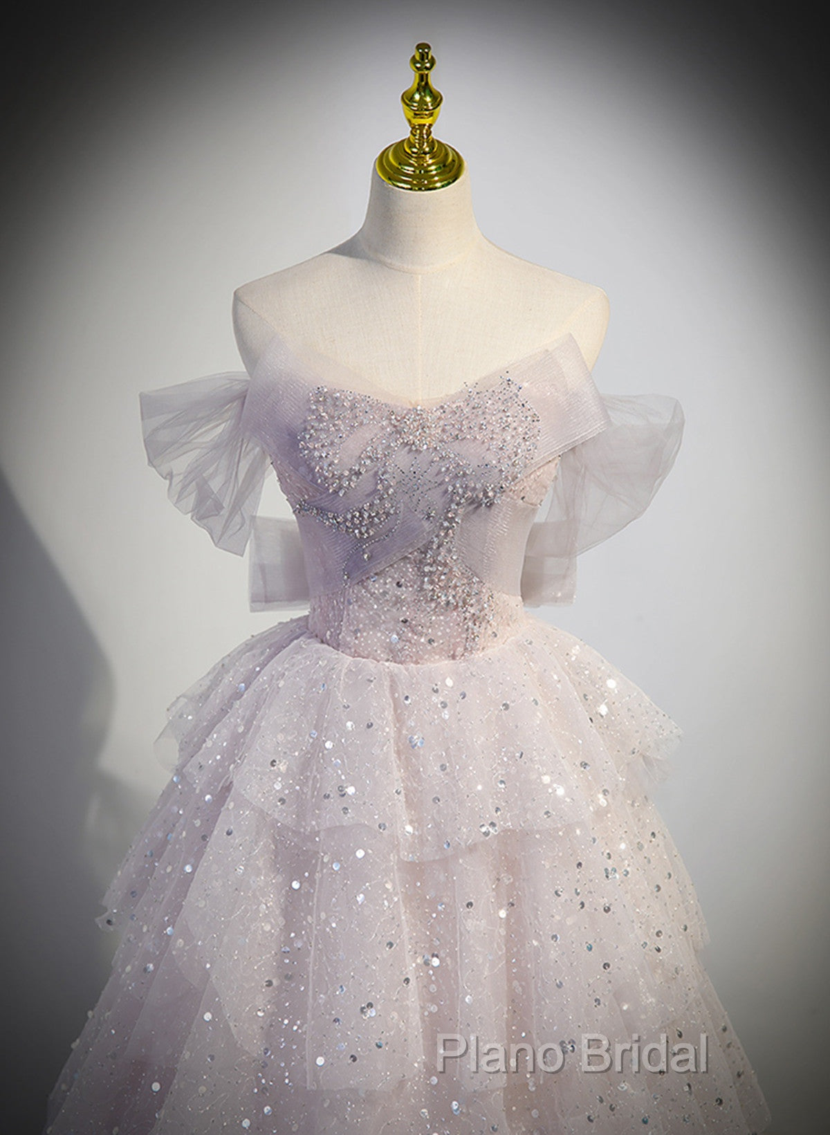 Pink Tulle Ball Gown Layers Long Party Dresses, Pink Shiny Tulle Sweet 16 Dresses Secondary image
