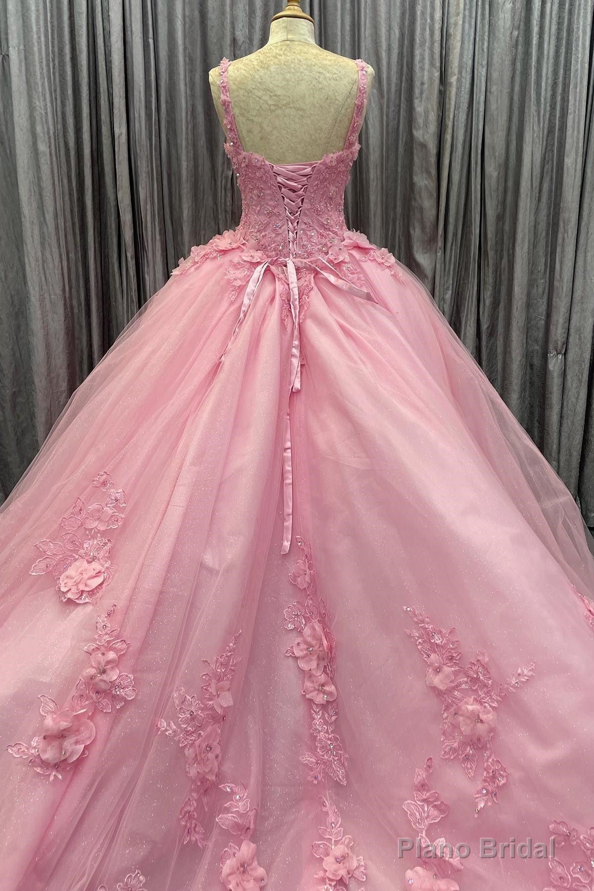 Pink Tulle Floral Appliques Sweetheart Lace-Up Quinceanera Dress Secondary image